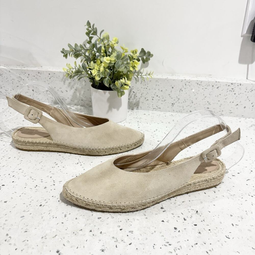 Boden Taupe Slingback Coastal Espadrille Flat Sandals Size 40 Suede